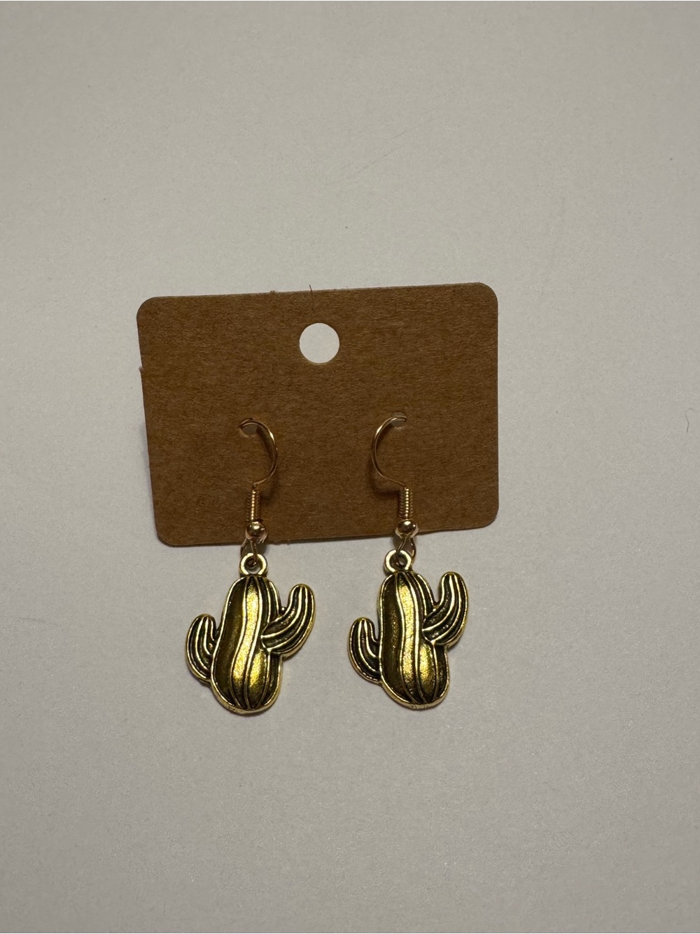 Country Western Gold Tone Cactus Dangle Earrings